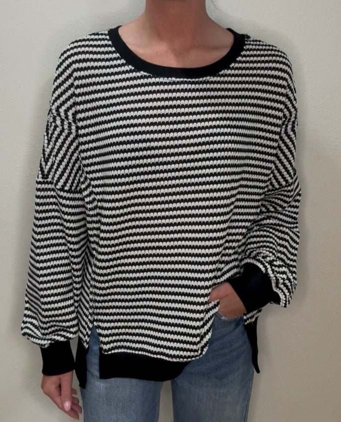 Waffle Knit Striped Sweater