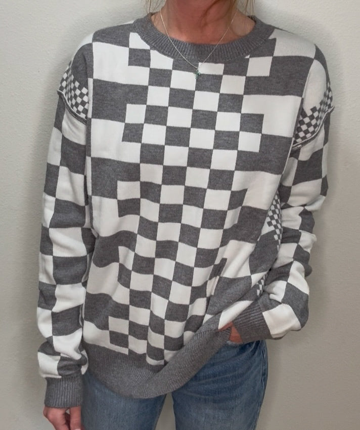 Checkered Drop Shoulder Sweater