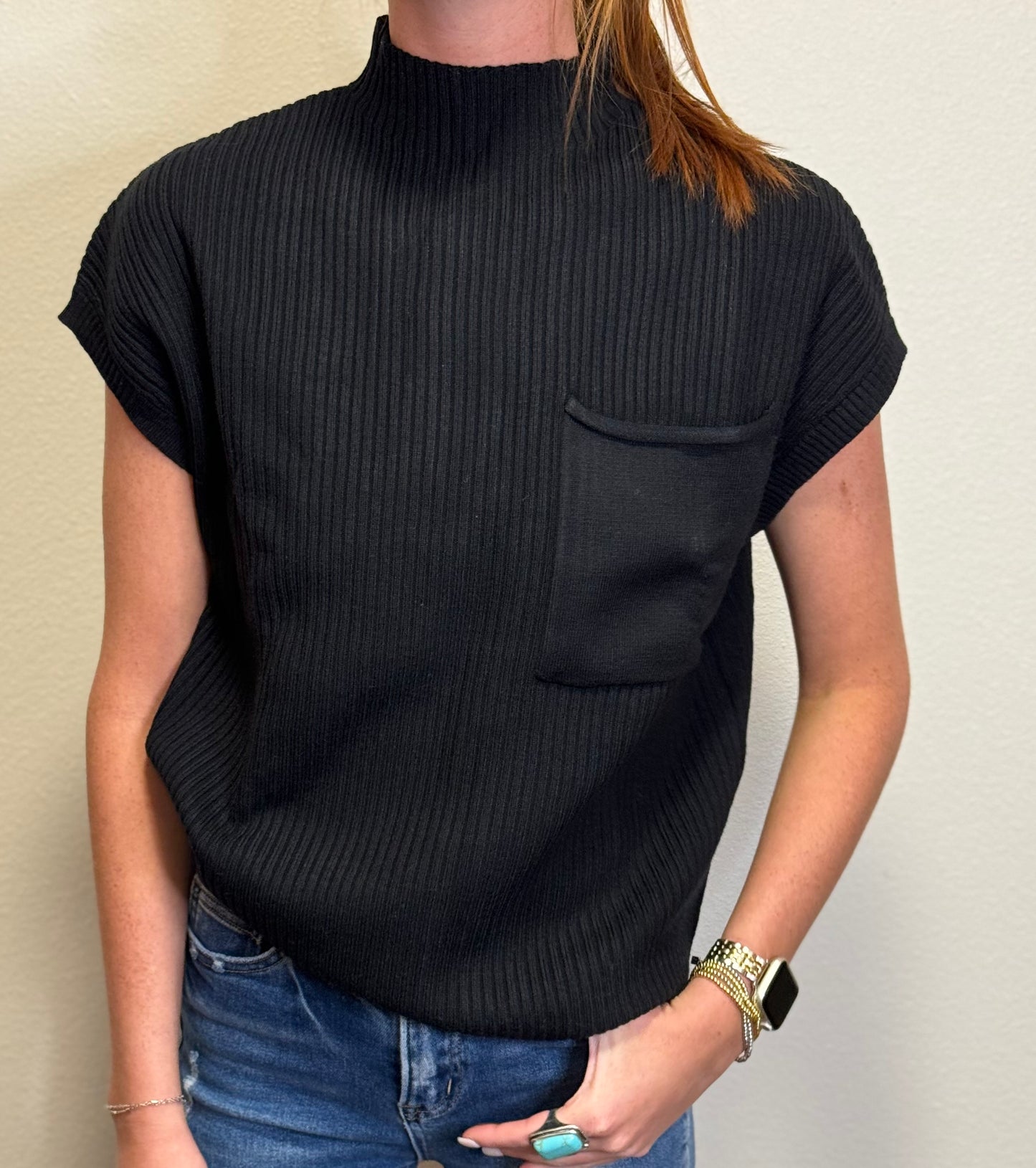 Mock-Neck Knit Sweater Vest