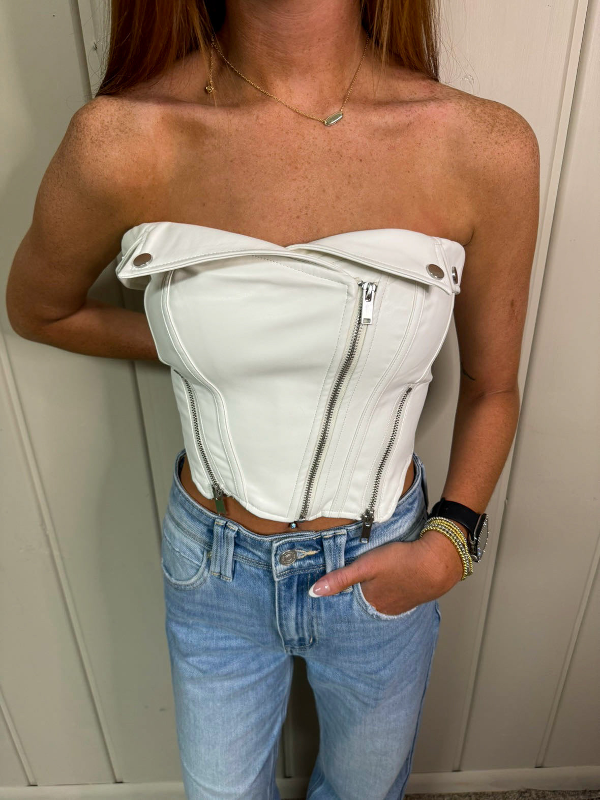 Faux Leather Strapless Top