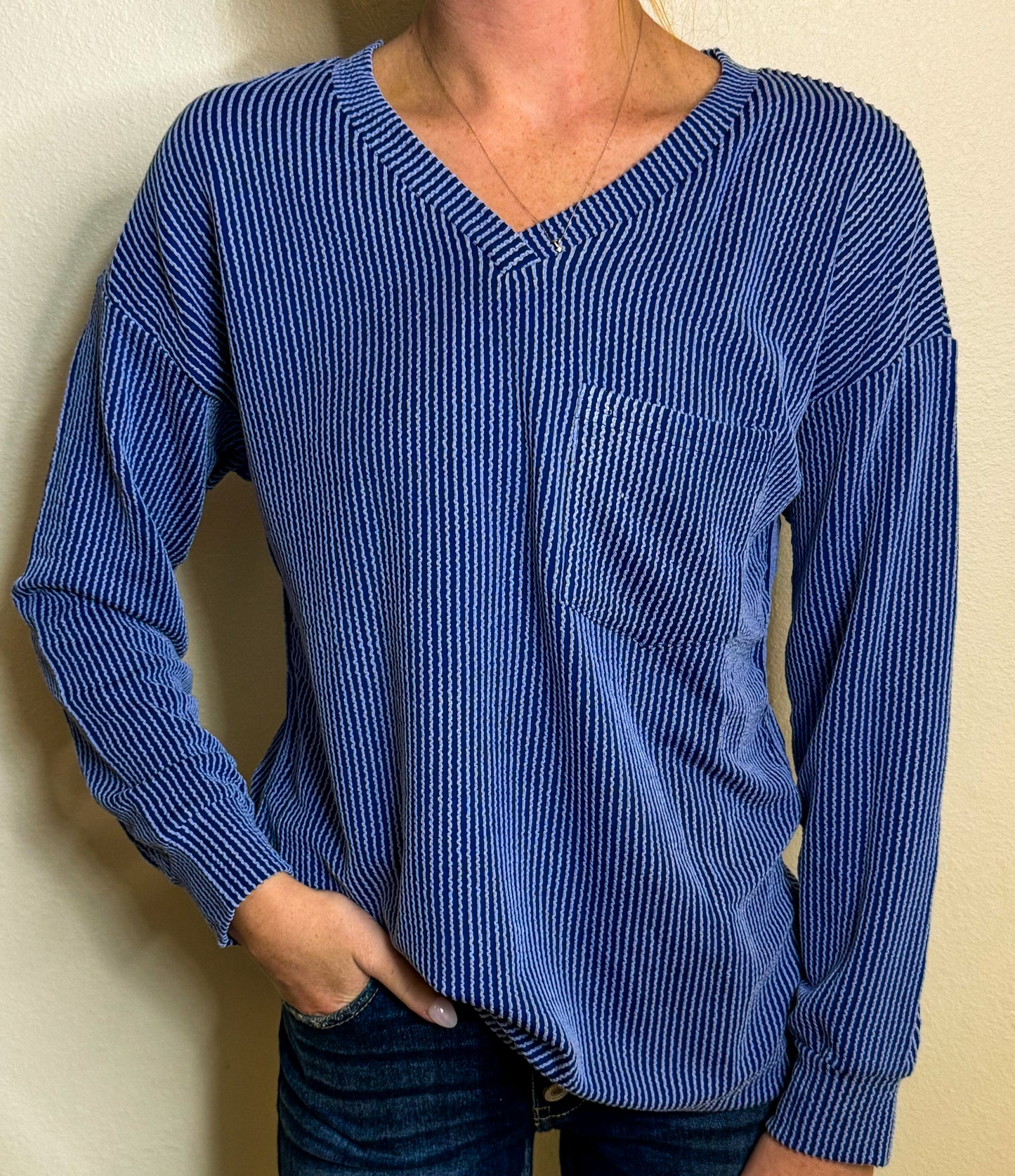 V-Neck Rib Knit Long sleeve