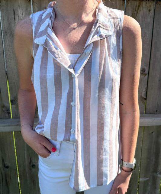 Striped Button Tank