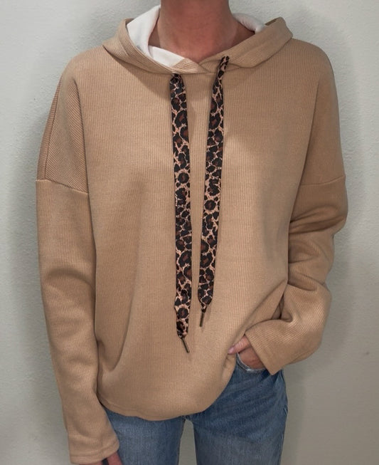 Leopard Print Drawstring Hoodie