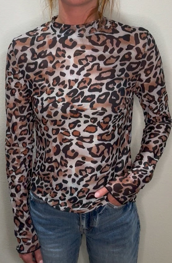 Leopard Print Mesh Top