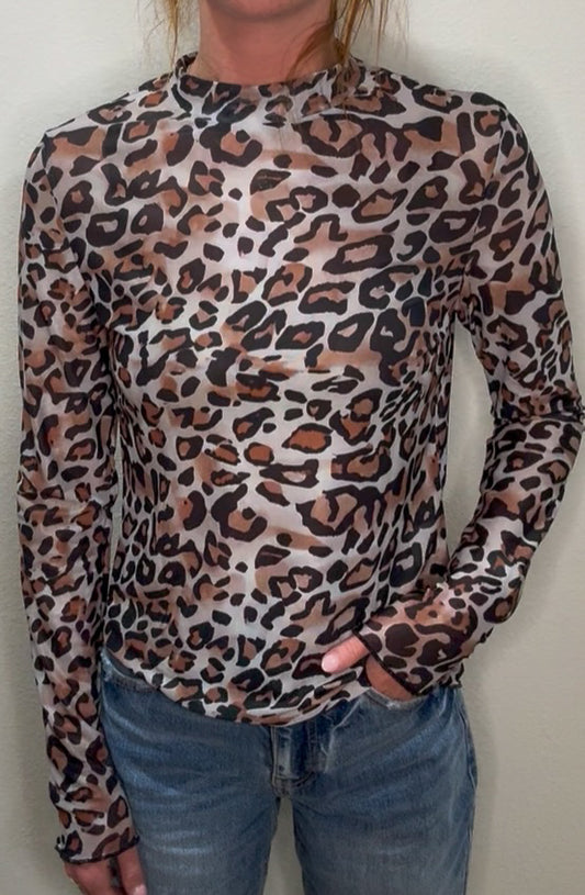 Leopard Print Mesh Top