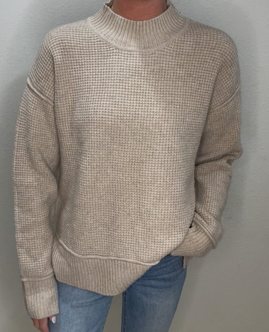 Waffle Knit High Neck Sweater