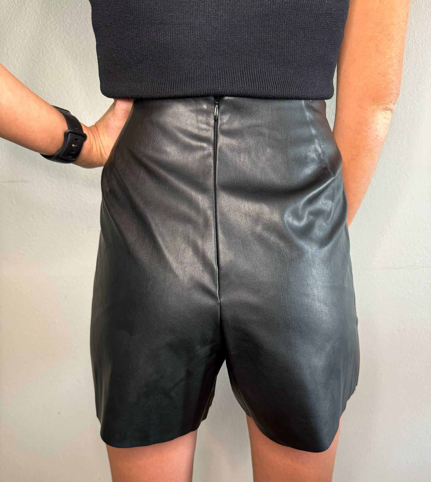Faux Leather Button Skort