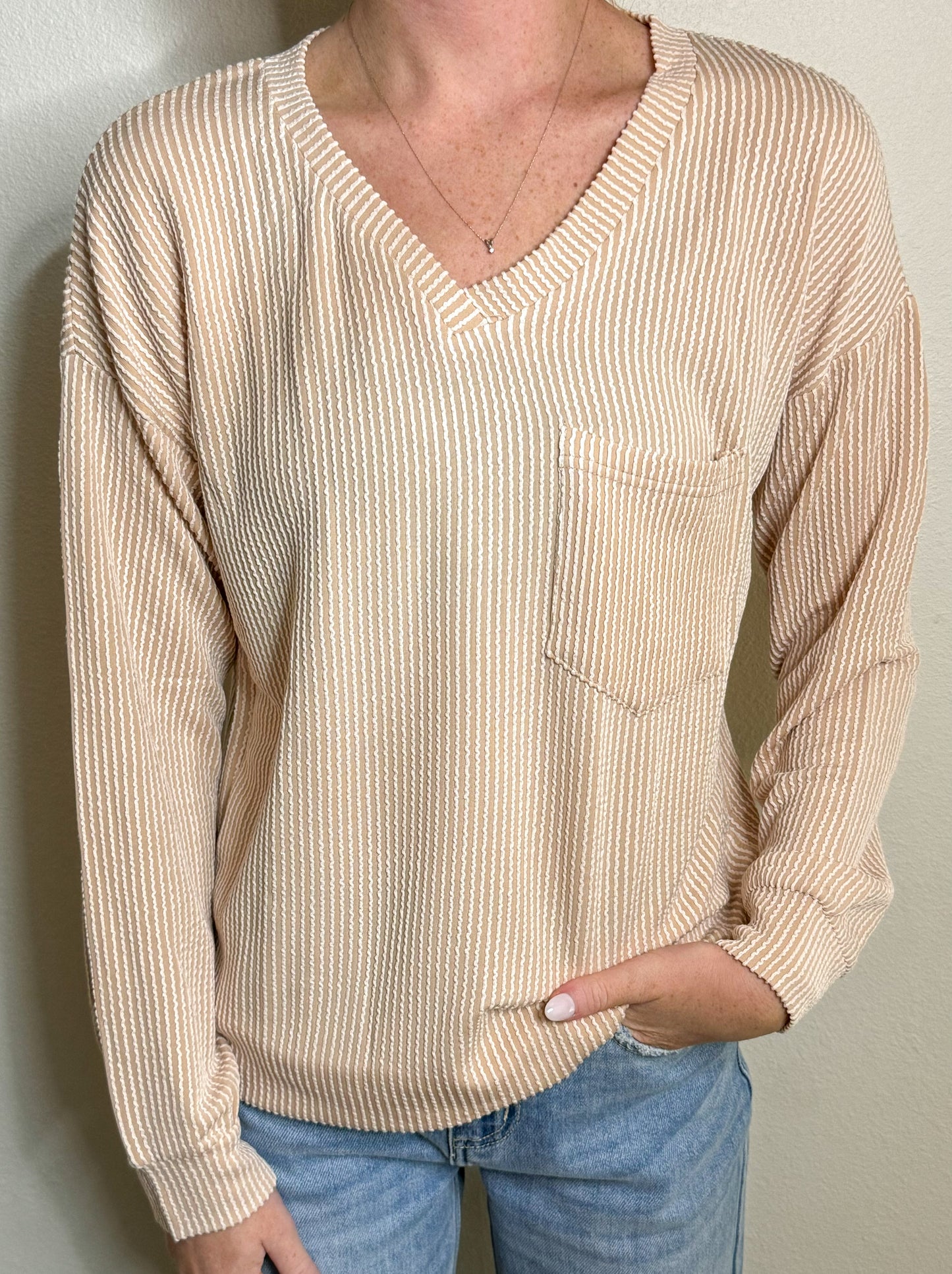 V-Neck Rib Knit Long sleeve